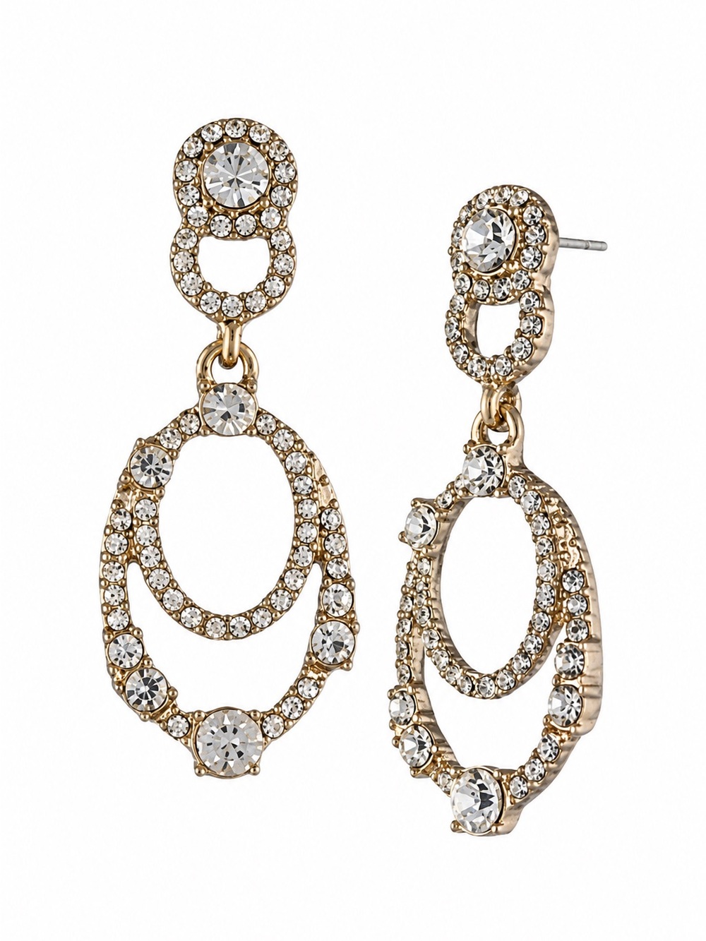 Givenchy Gold Tone Crystal Oval Double Drop Earrings
